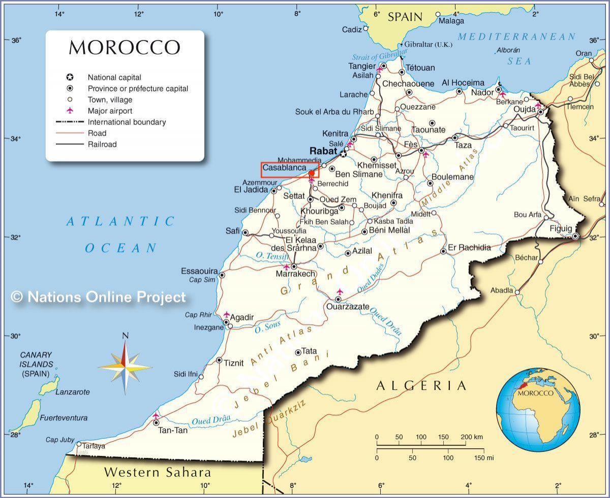 Casablanca auf der Karte von Marokko